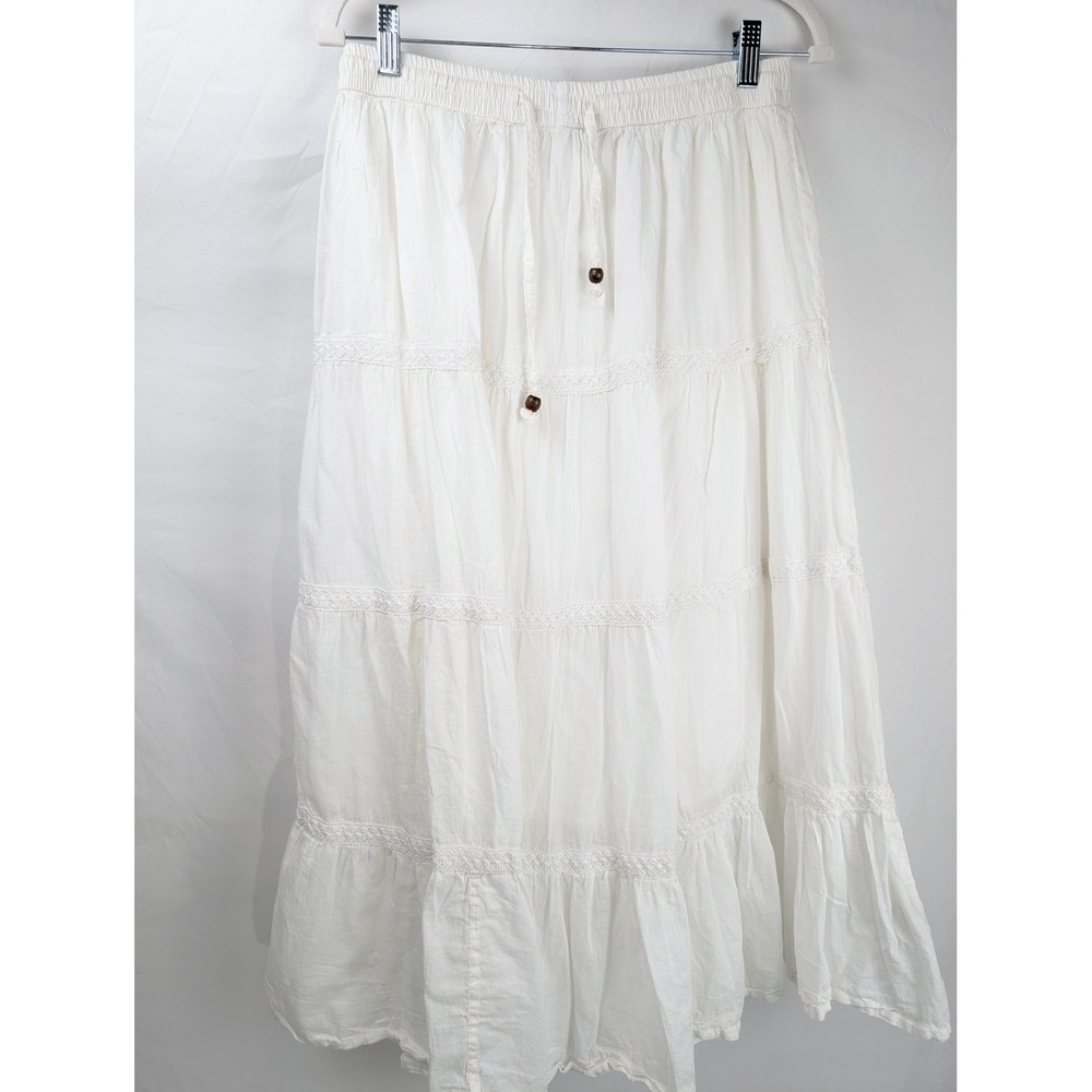 Y2K Fairy Lace Tiered Maxi Peasant Skirt White Boho Cottagecore Prairie Festival